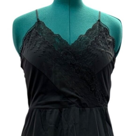 Vintage Private Treasures Black Lace Trim Slip Nightgown Size Medium 1980s - Picture 4 of 13